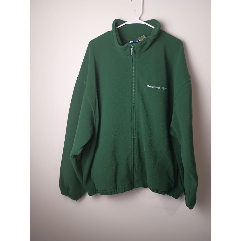 Vintage 90s Green Reebok Oversized‎ Fleece Full Zip Sweatshirt Men's Size XL